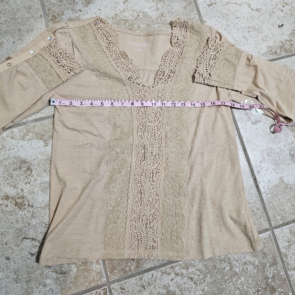 Soft Surroundings Womens Small Beige Embroidered Lace Boho Peasant Tunic Top - Picture 7 of 8